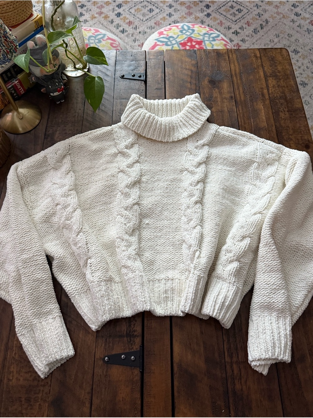 Sz M Ardene Oversized Cream Cable Knit Turtleneck Sweater Cozy Winter